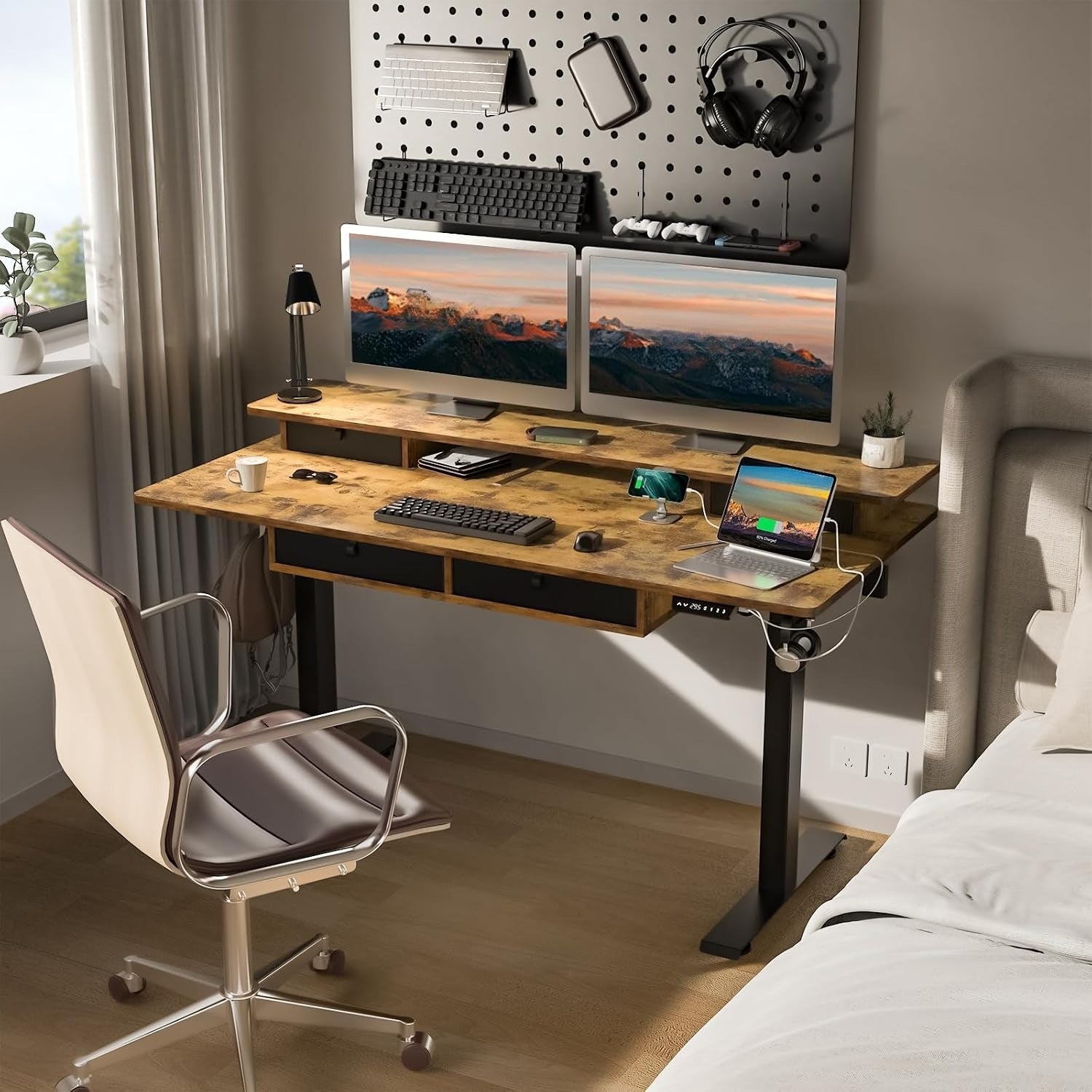 Electric Standing Desk with Drawers