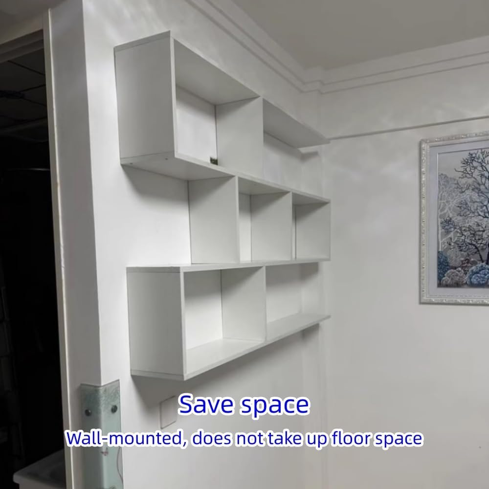 Multi‑Layer Geometric Floating Cube Wall Bookshelf