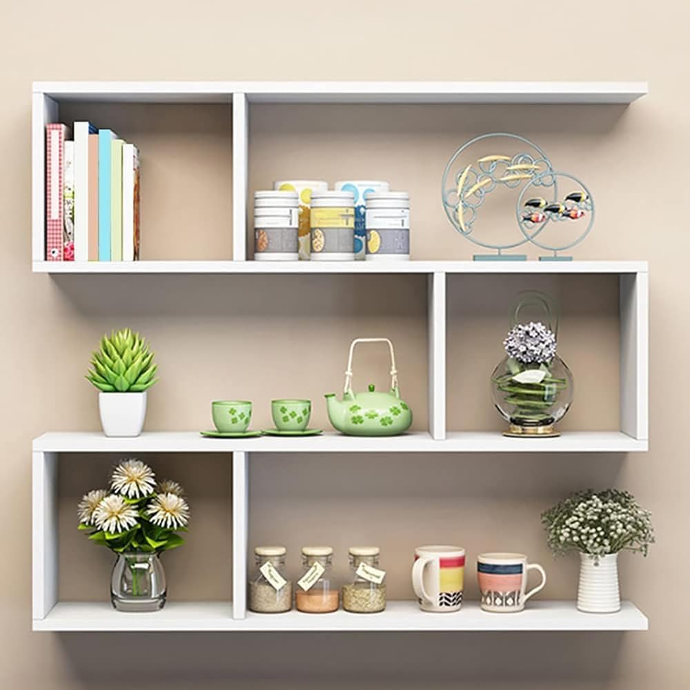 3‑Tier Geometric Wood Wall Bookcase