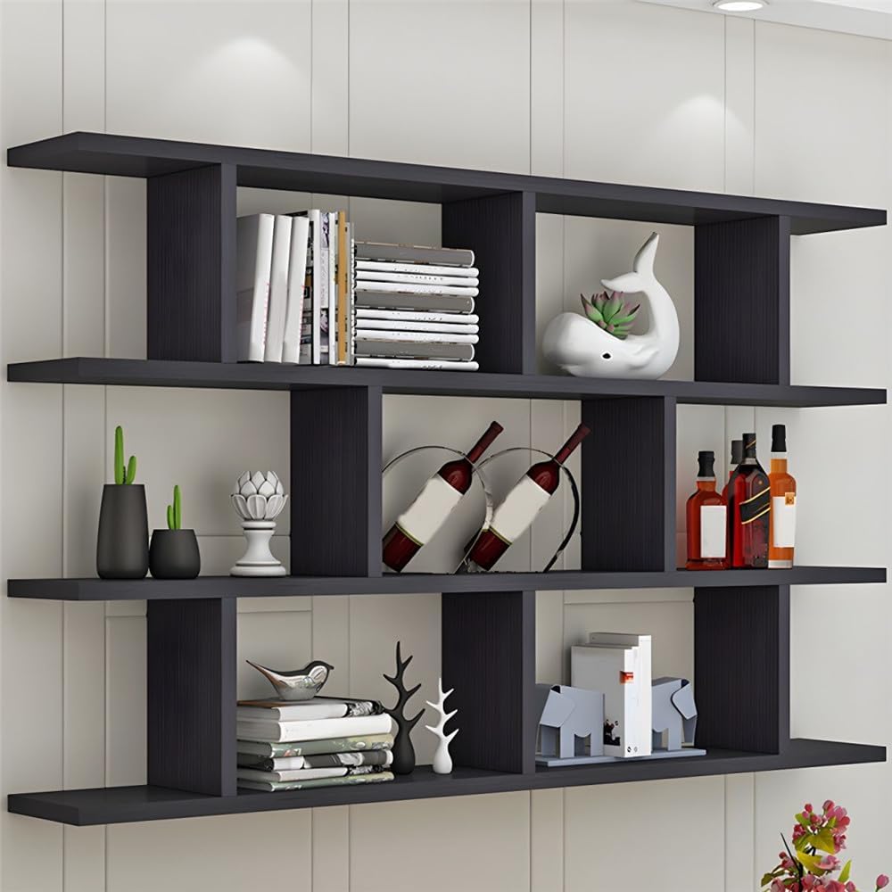 Black Wall‑Mounted Floating Bookcase Shelf