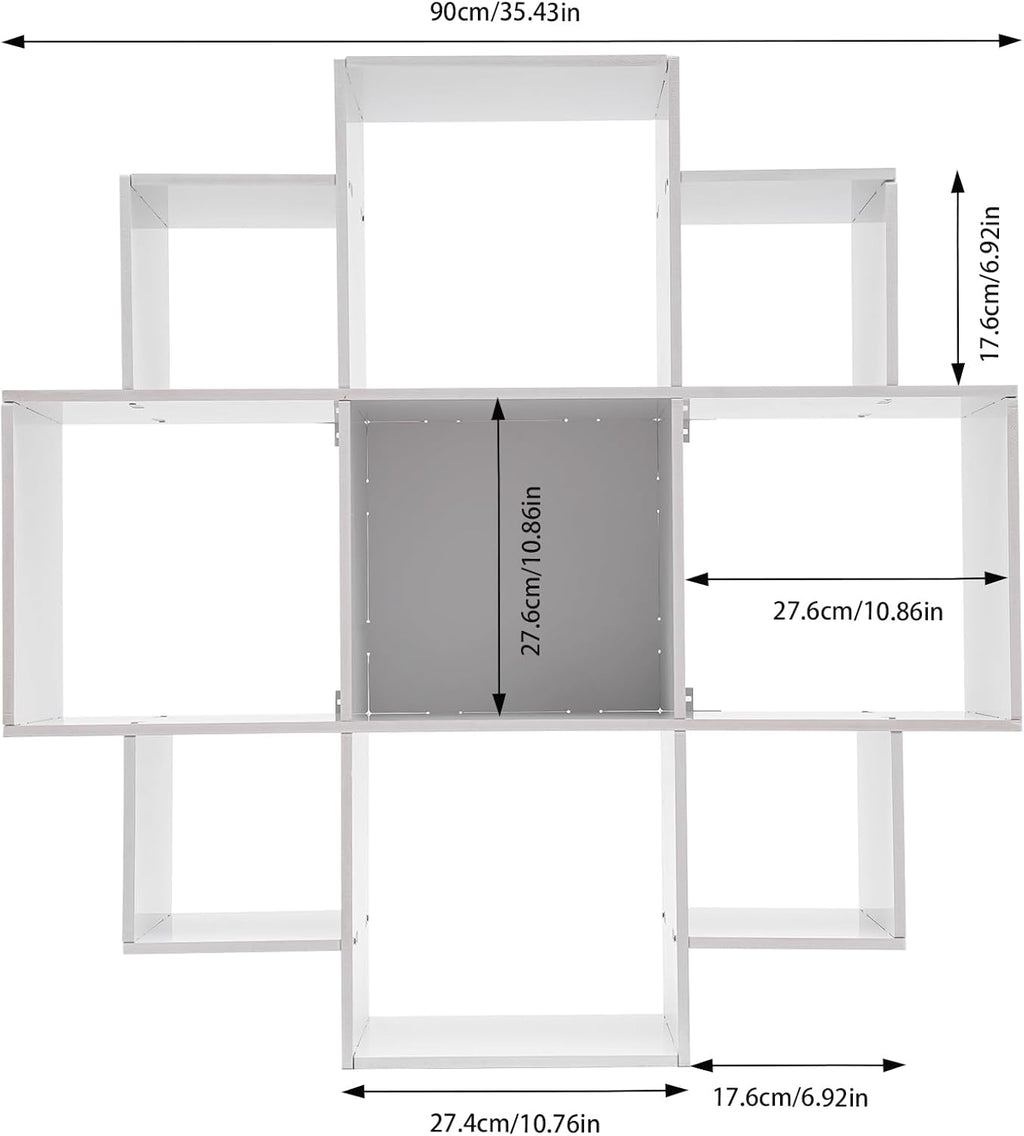 3‑Tier Geometric Wall‑Mounted 9‑Grid Bookshelf