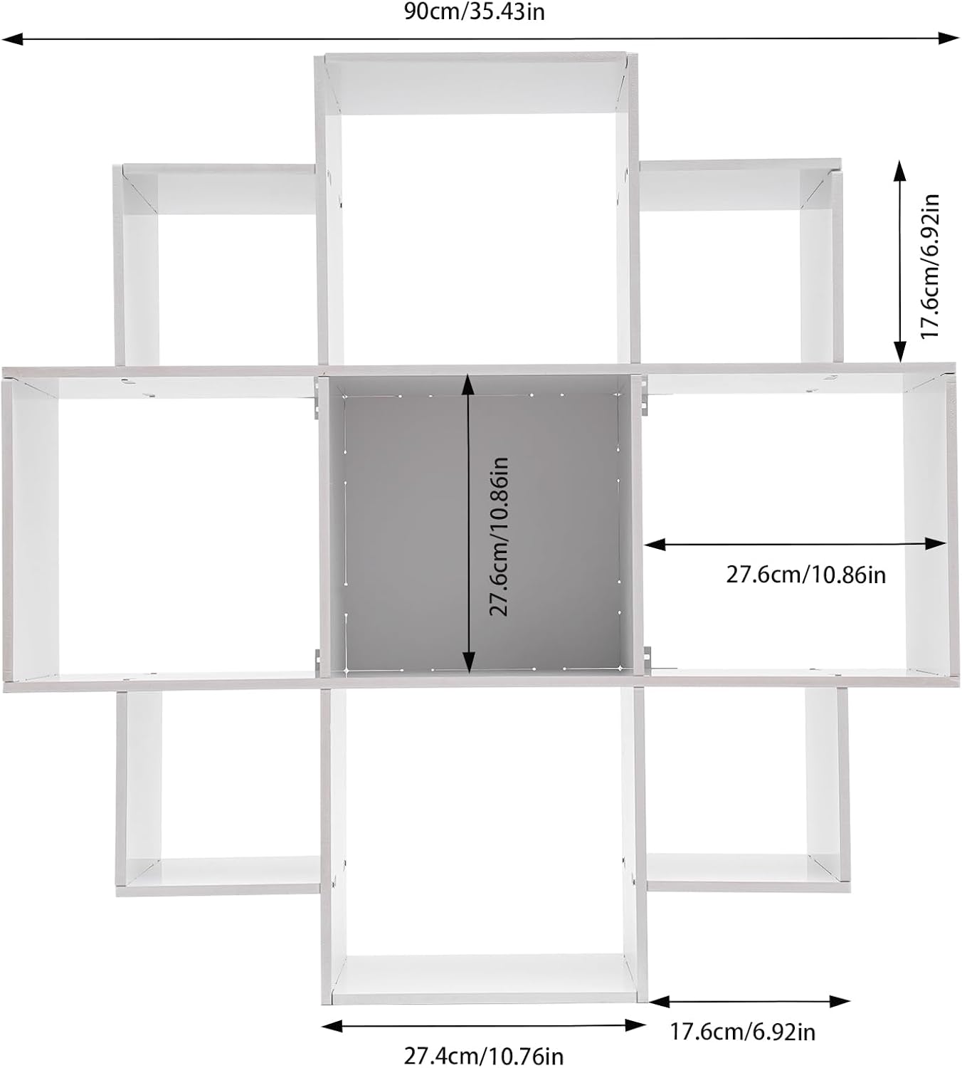3‑Tier Geometric Wall‑Mounted 9‑Grid Bookshelf