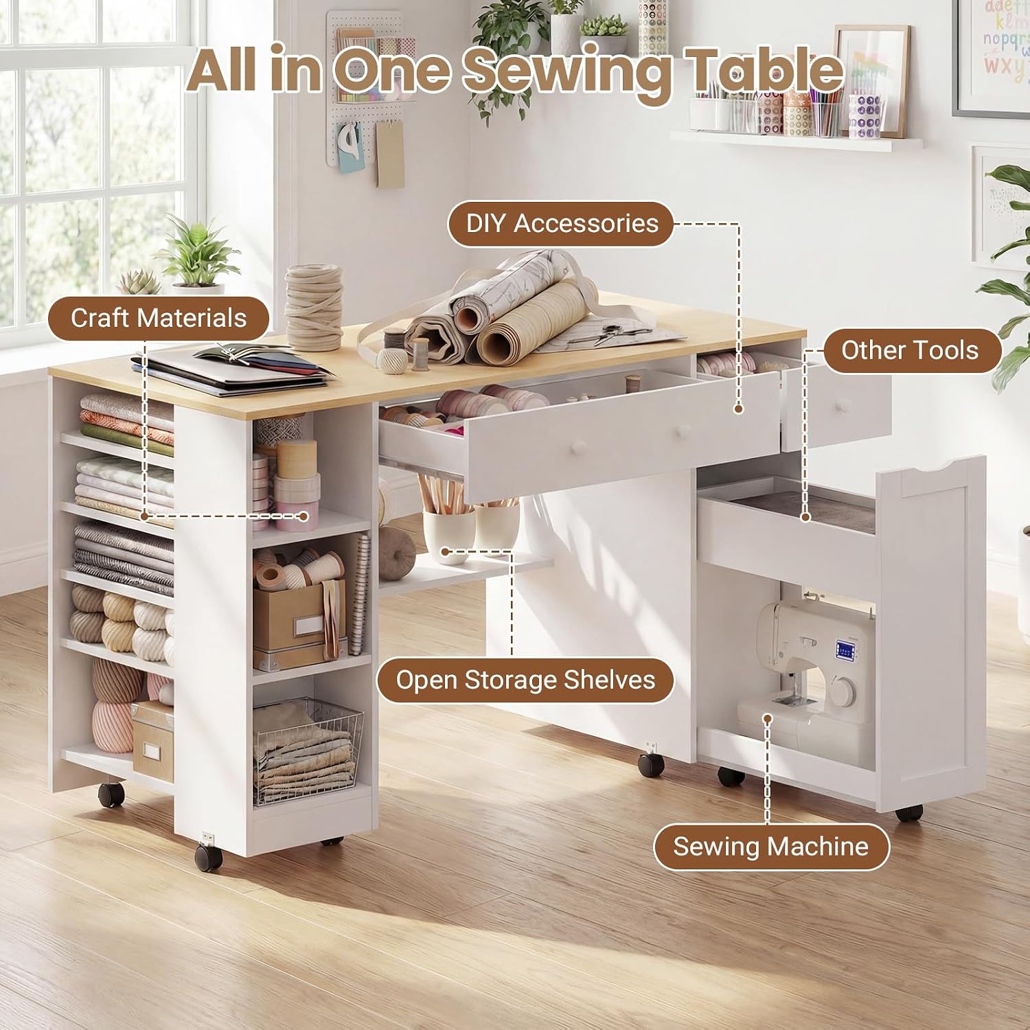 Rolling Sewing Craft Storage Table