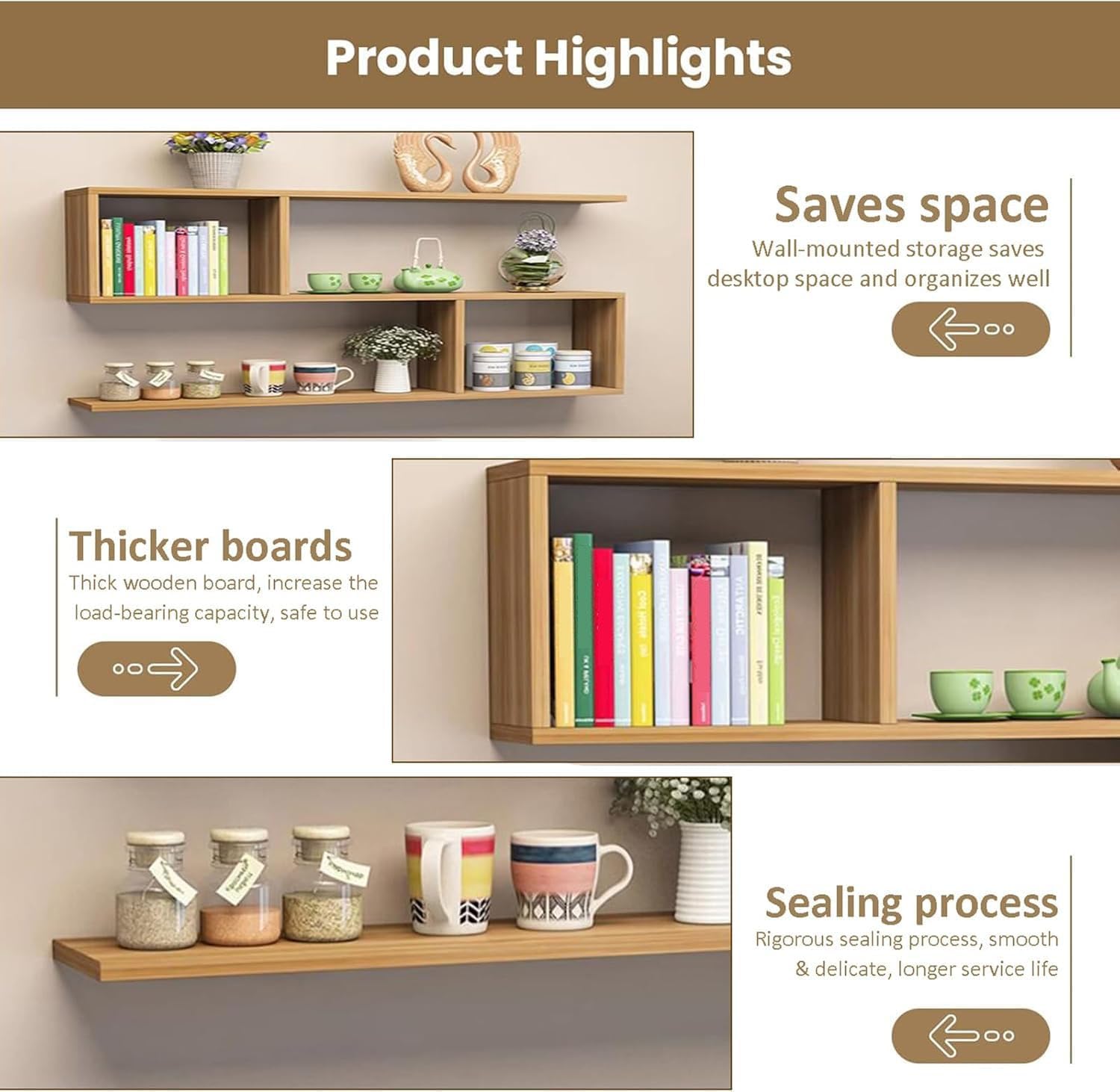 3‑Tier Geometric Floating Wall Bookcase