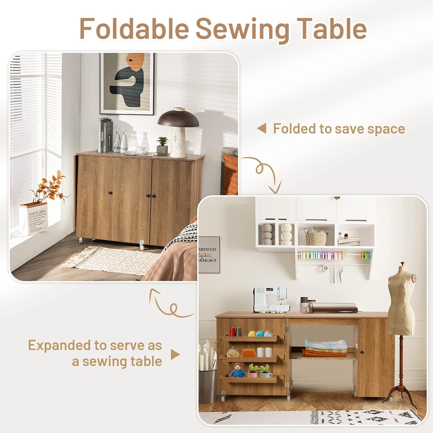 Foldable Rolling Sewing Craft Cabinet