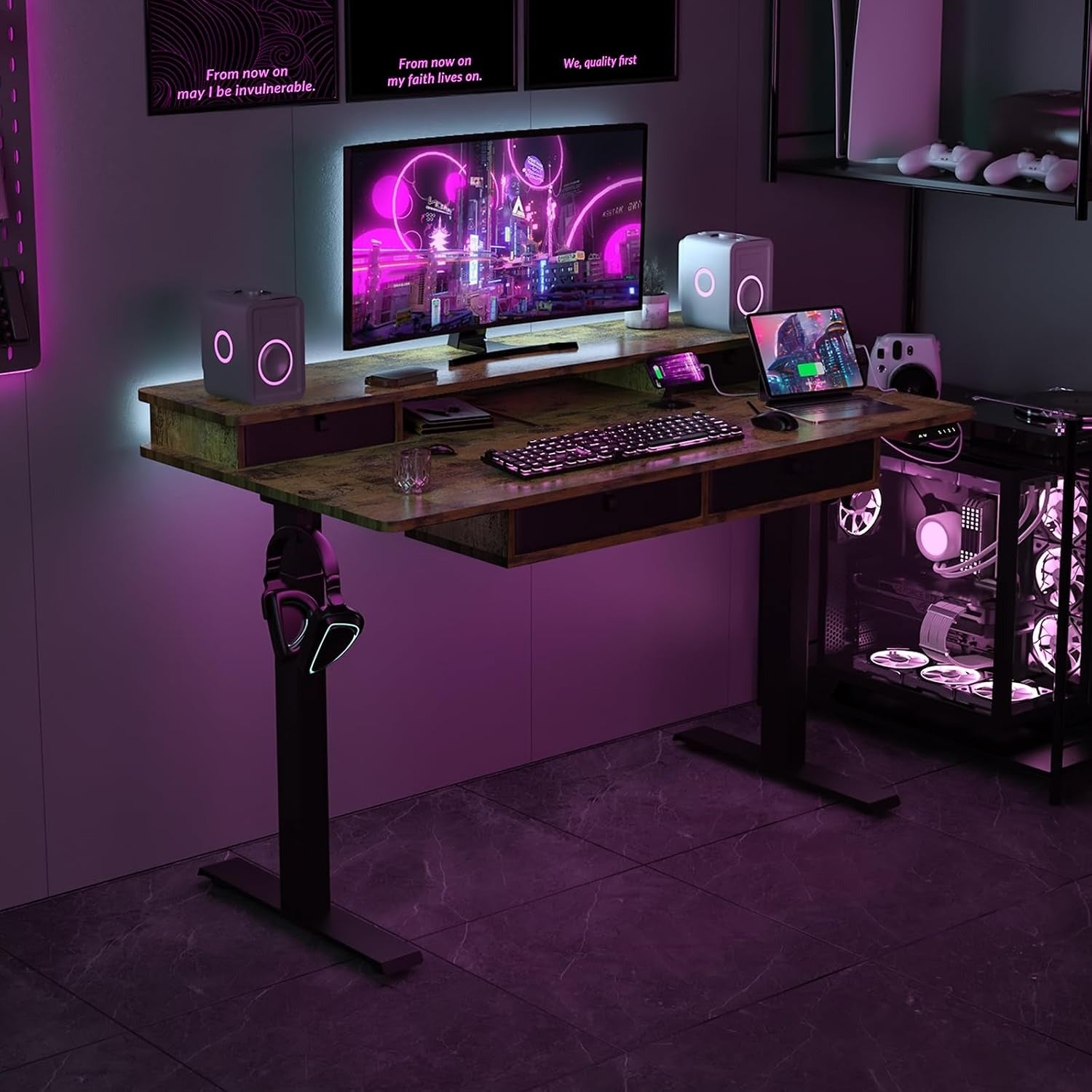 Electric Standing Desk with Drawers