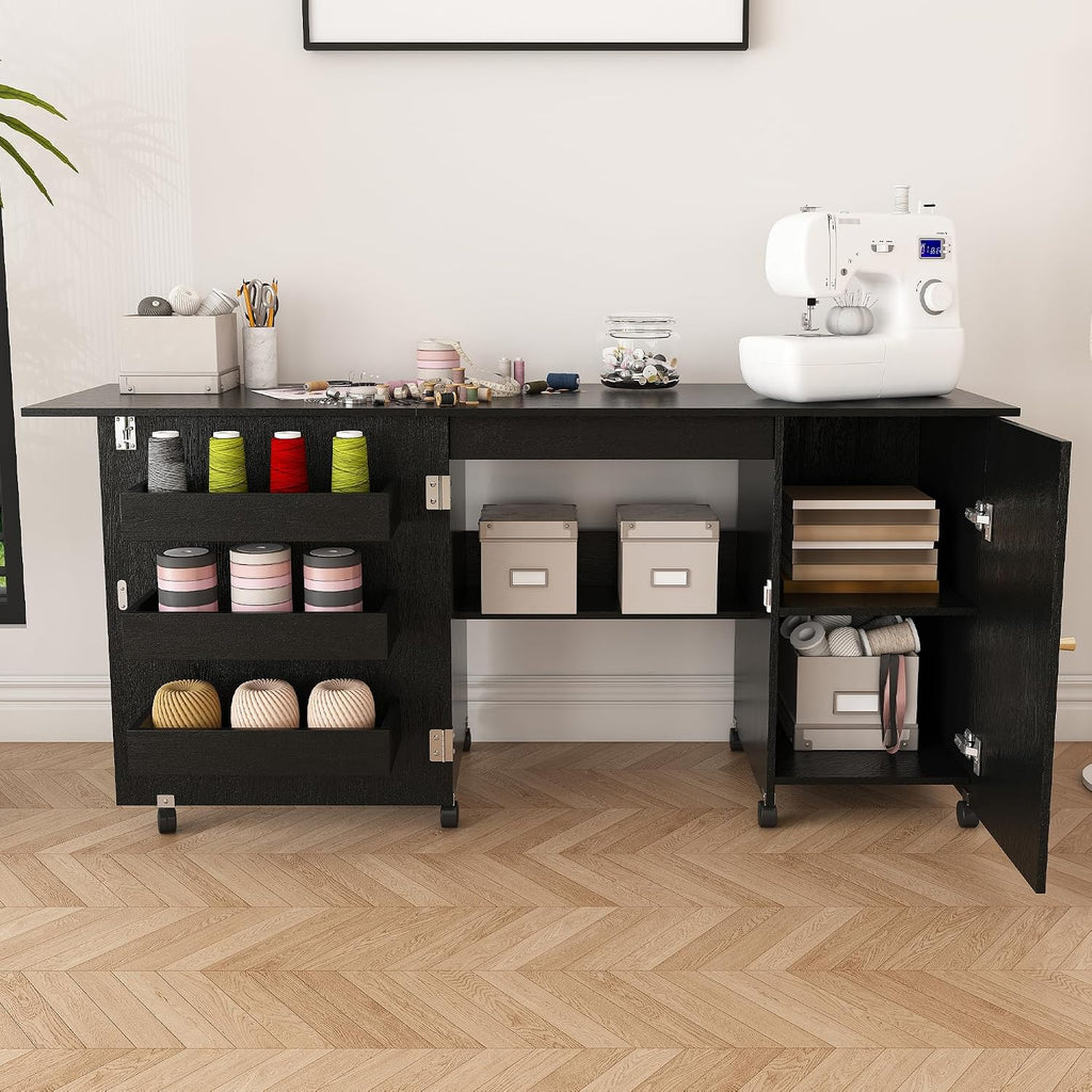 Foldable Rolling Sewing Craft Cabinet Table