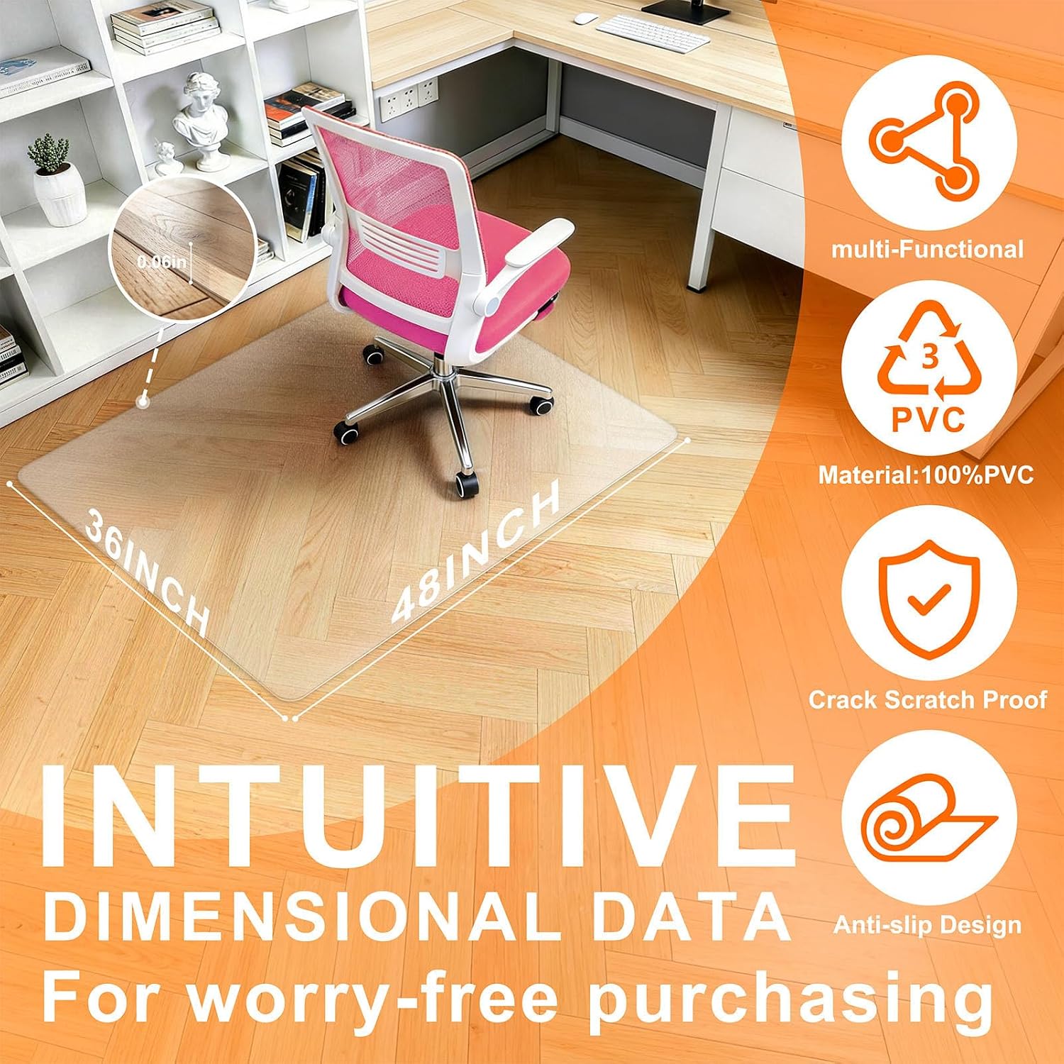Clear PVC Hard‑Floor Office Chair Mat