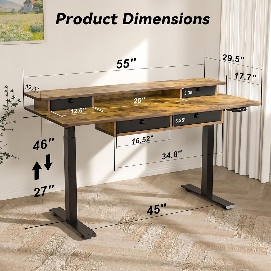 Electric Standing Desk with Drawers