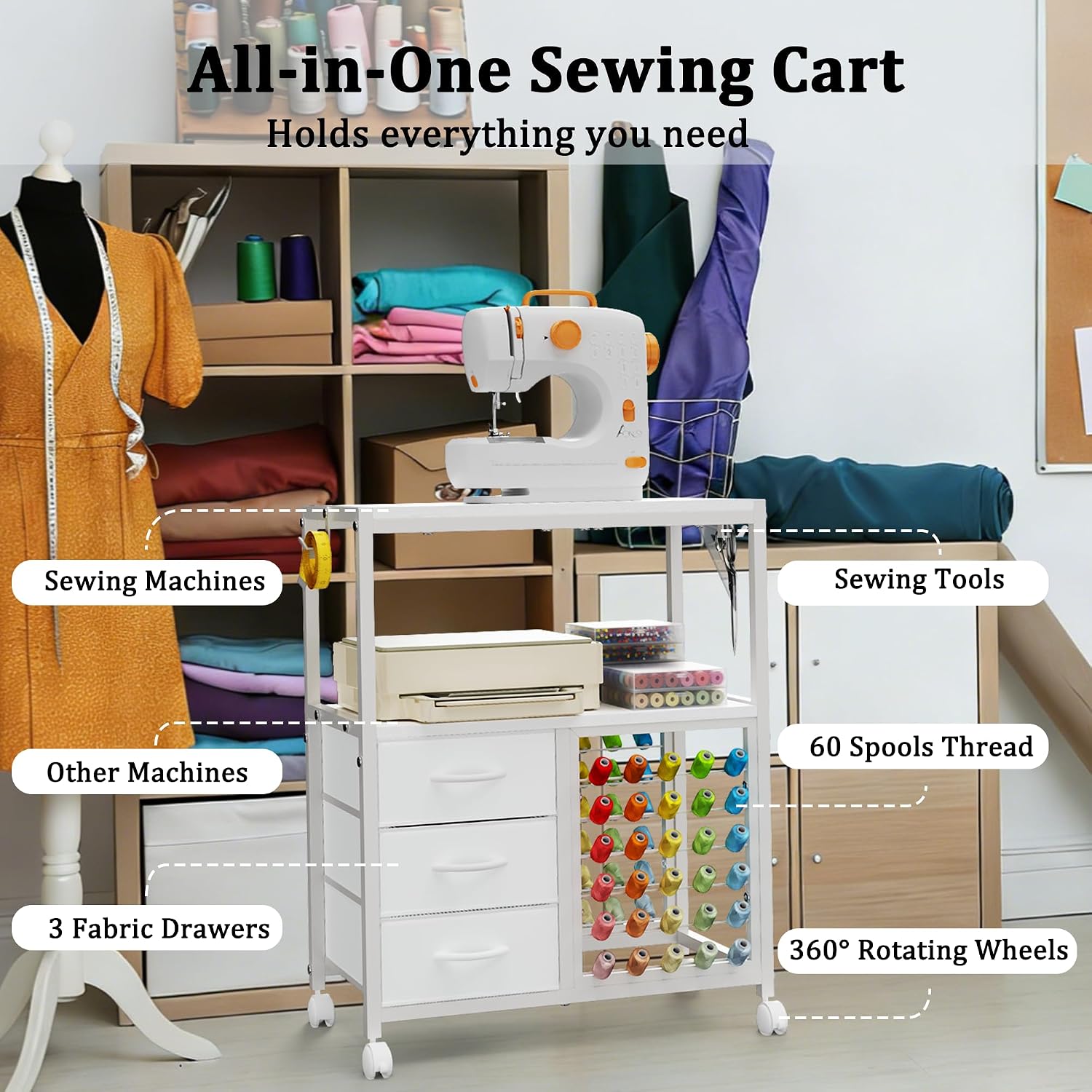 Rolling Sewing Craft Storage Table