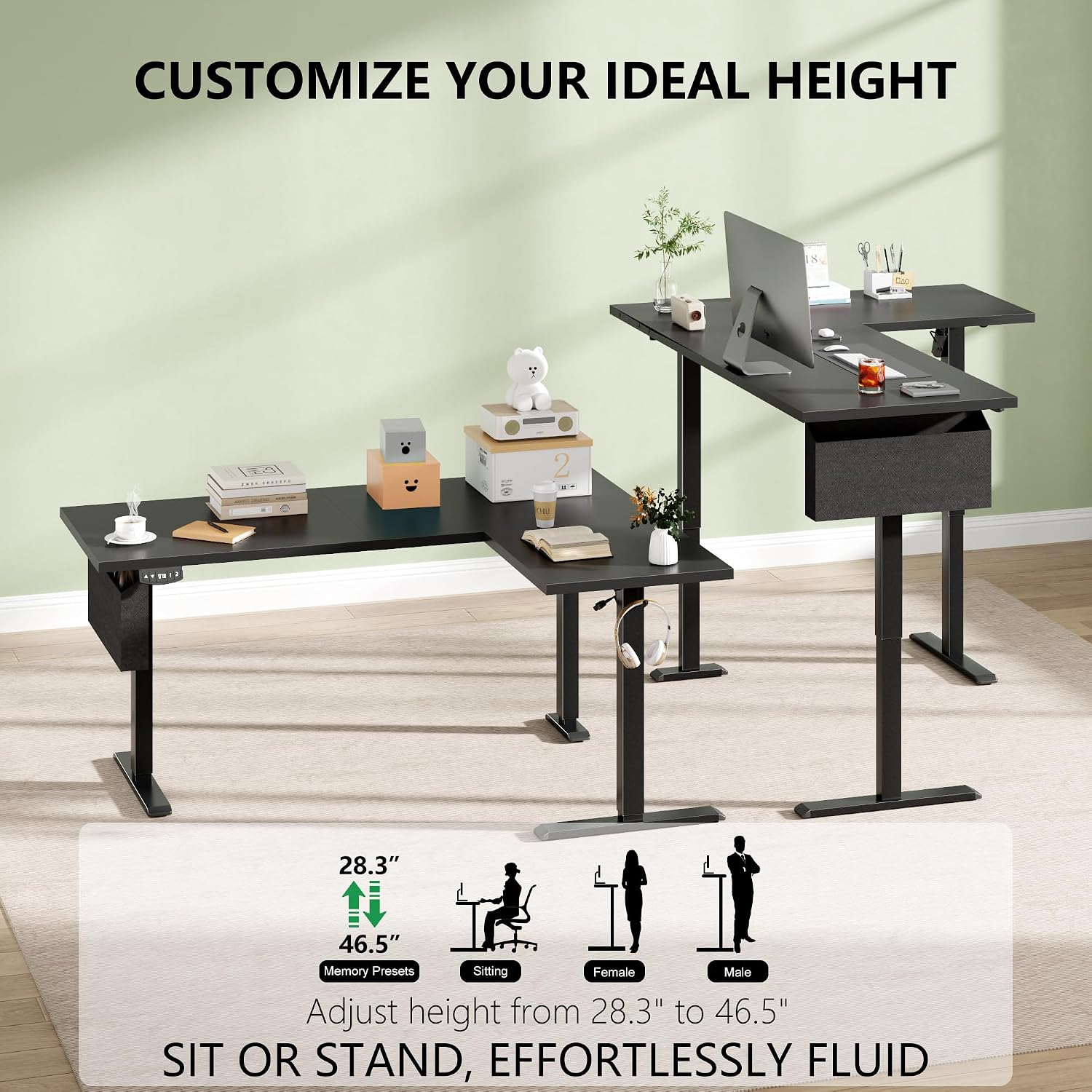 L‑Shaped LED Adjustable Standing Desk