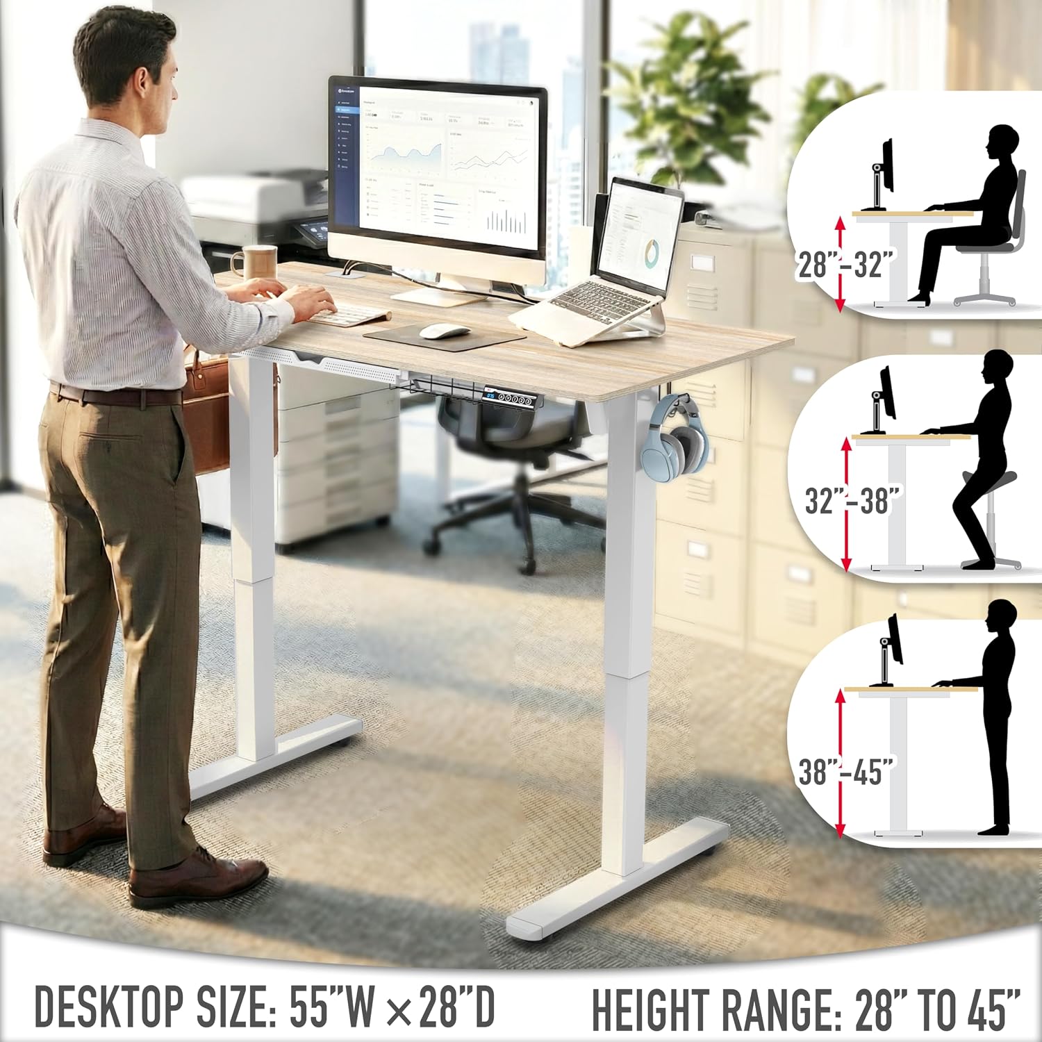 Electric Adjustable Standing Desk with Drawer