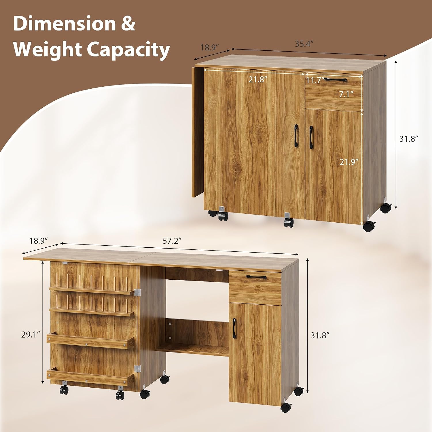 Foldable Sewing Table with Storage