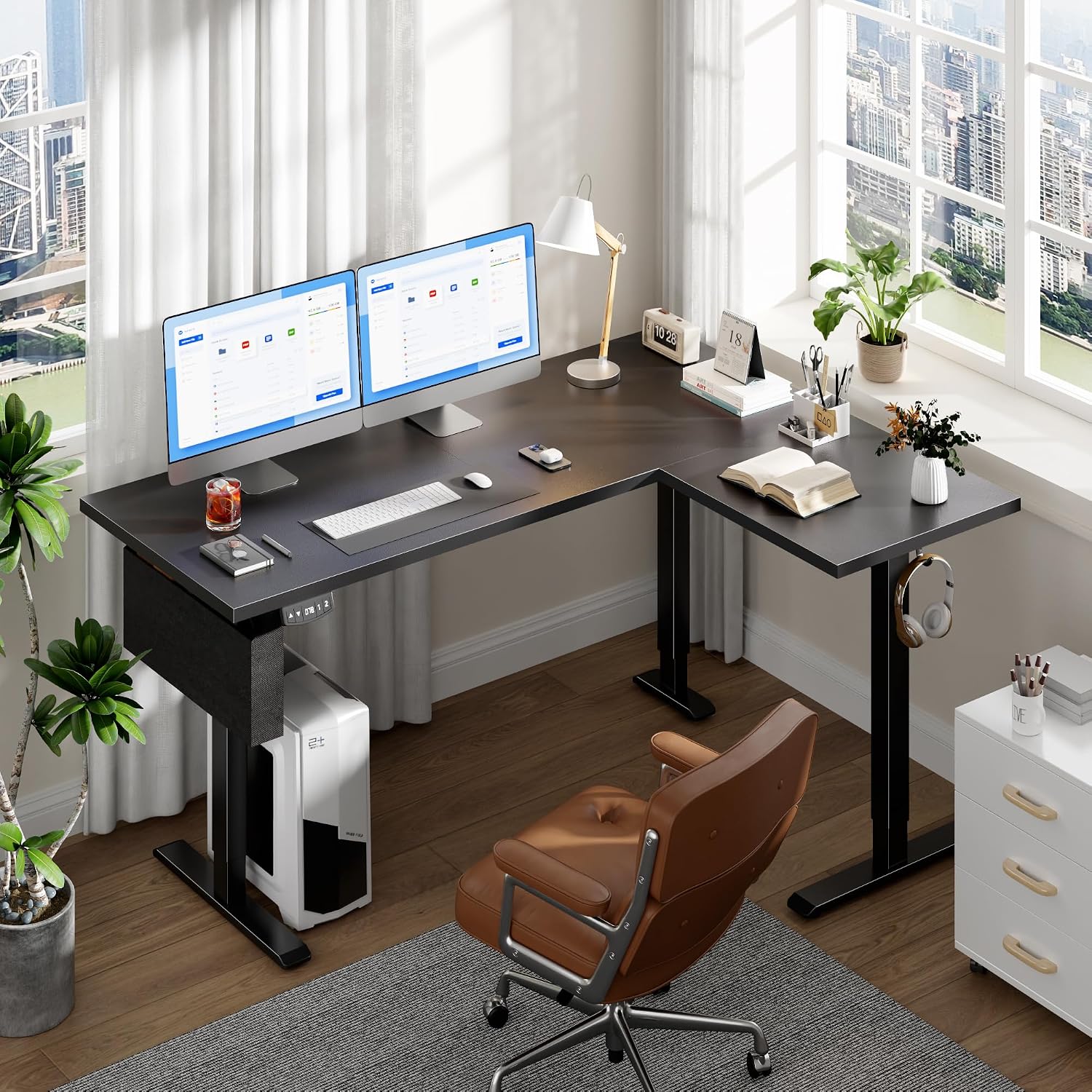 L‑Shaped LED Adjustable Standing Desk