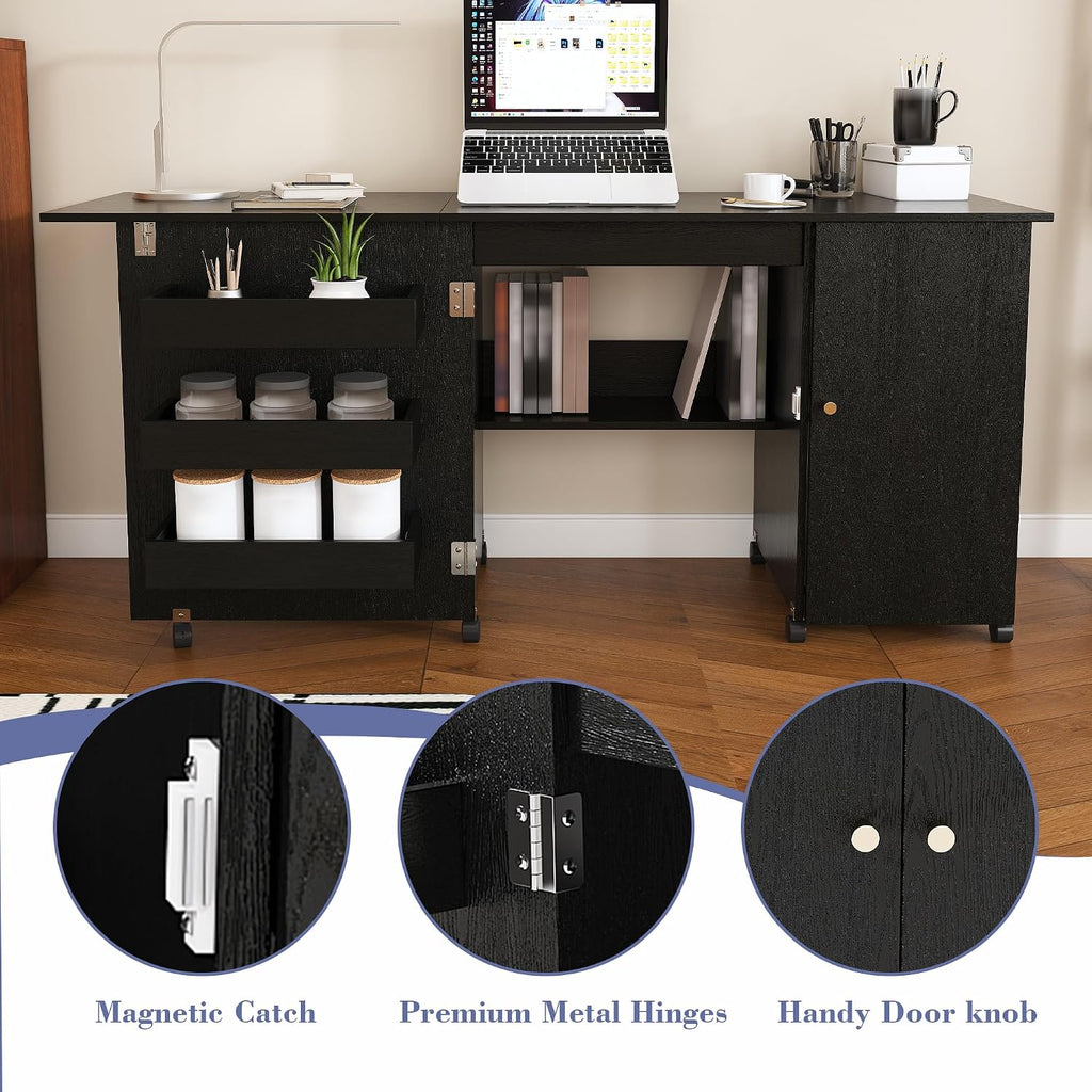 Foldable Rolling Sewing Craft Cabinet Table