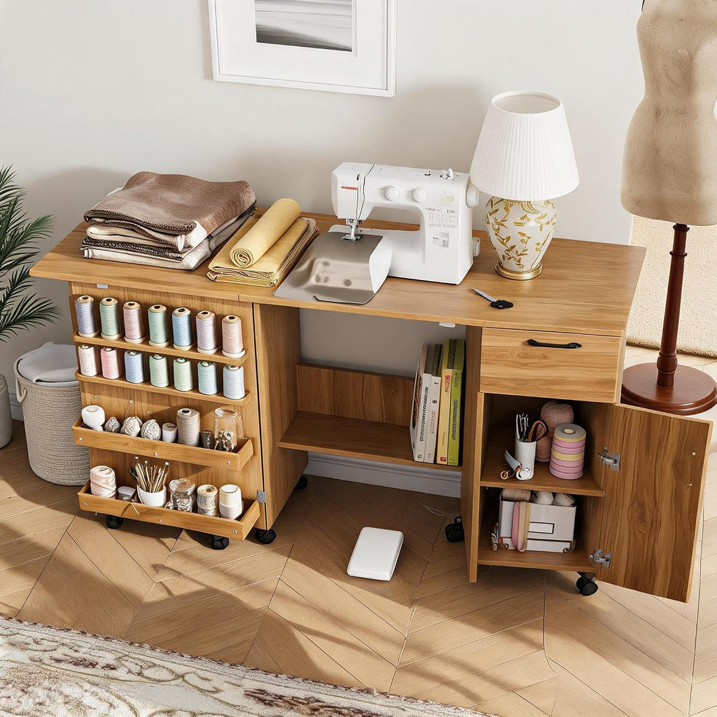 Foldable Sewing Table with Storage
