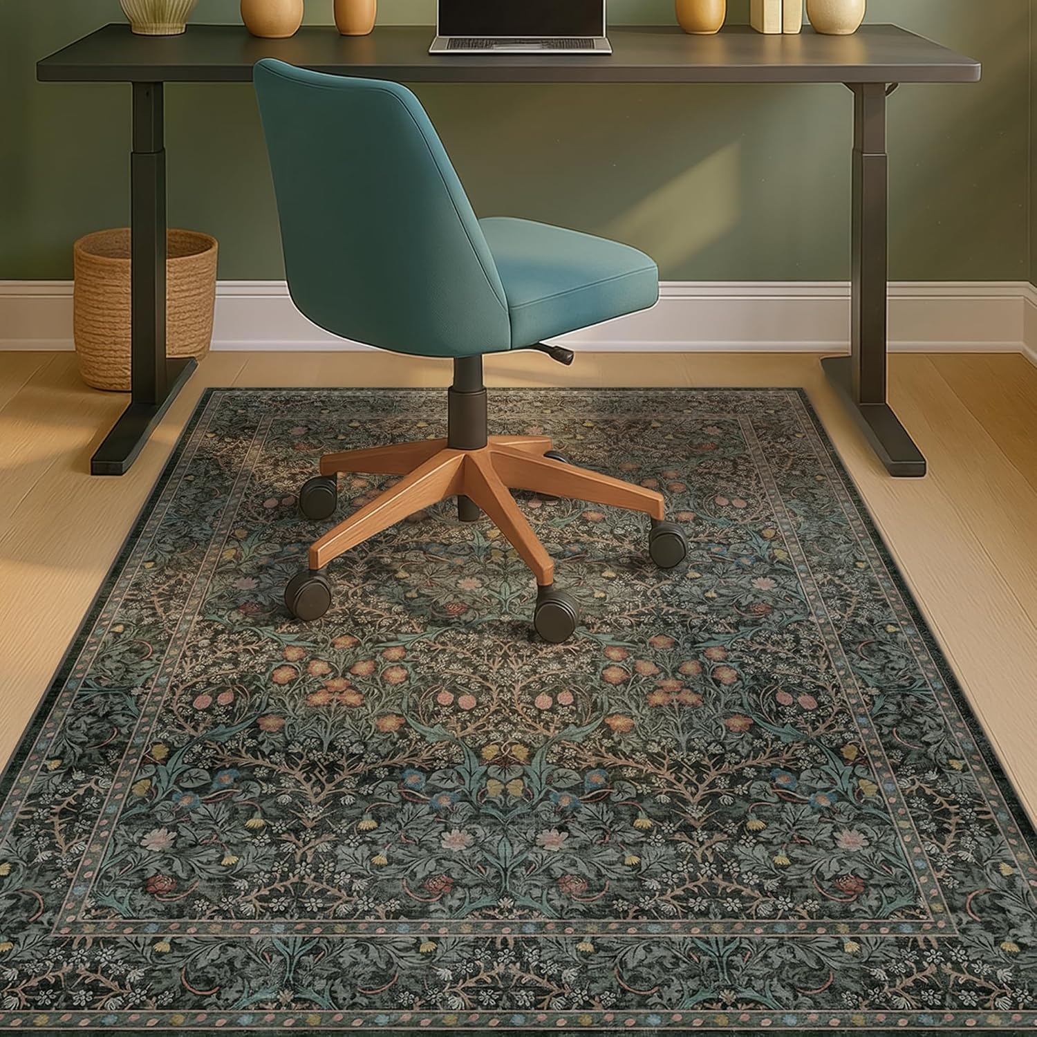 Floral Hard‑Surface Office Chair Mat