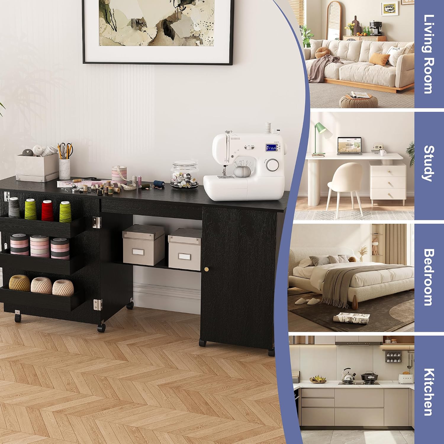 Foldable Rolling Sewing Craft Cabinet Table