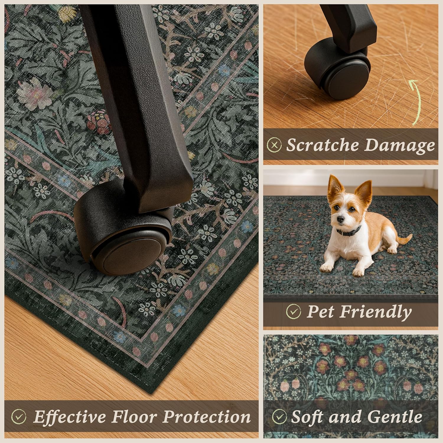 Floral Hard‑Surface Office Chair Mat