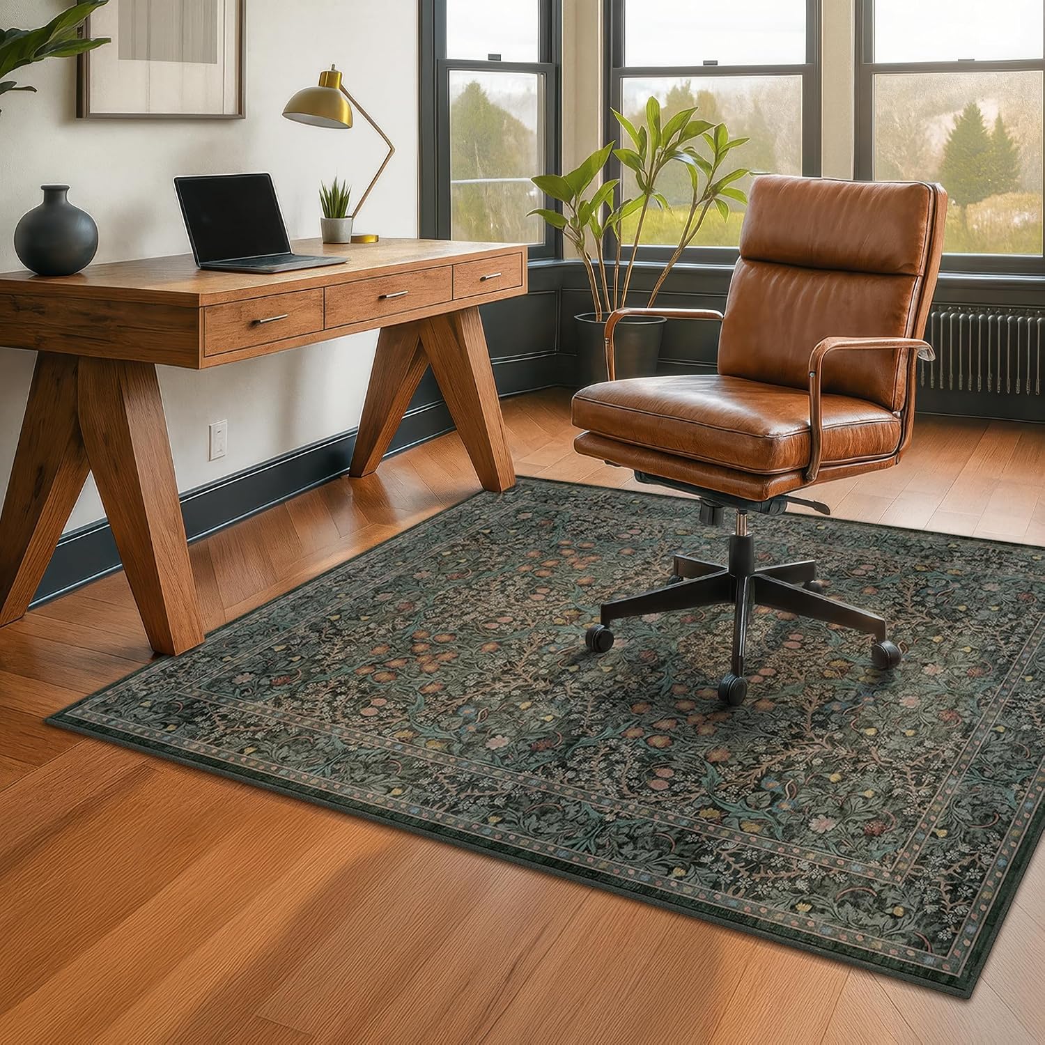 Floral Hard‑Surface Office Chair Mat