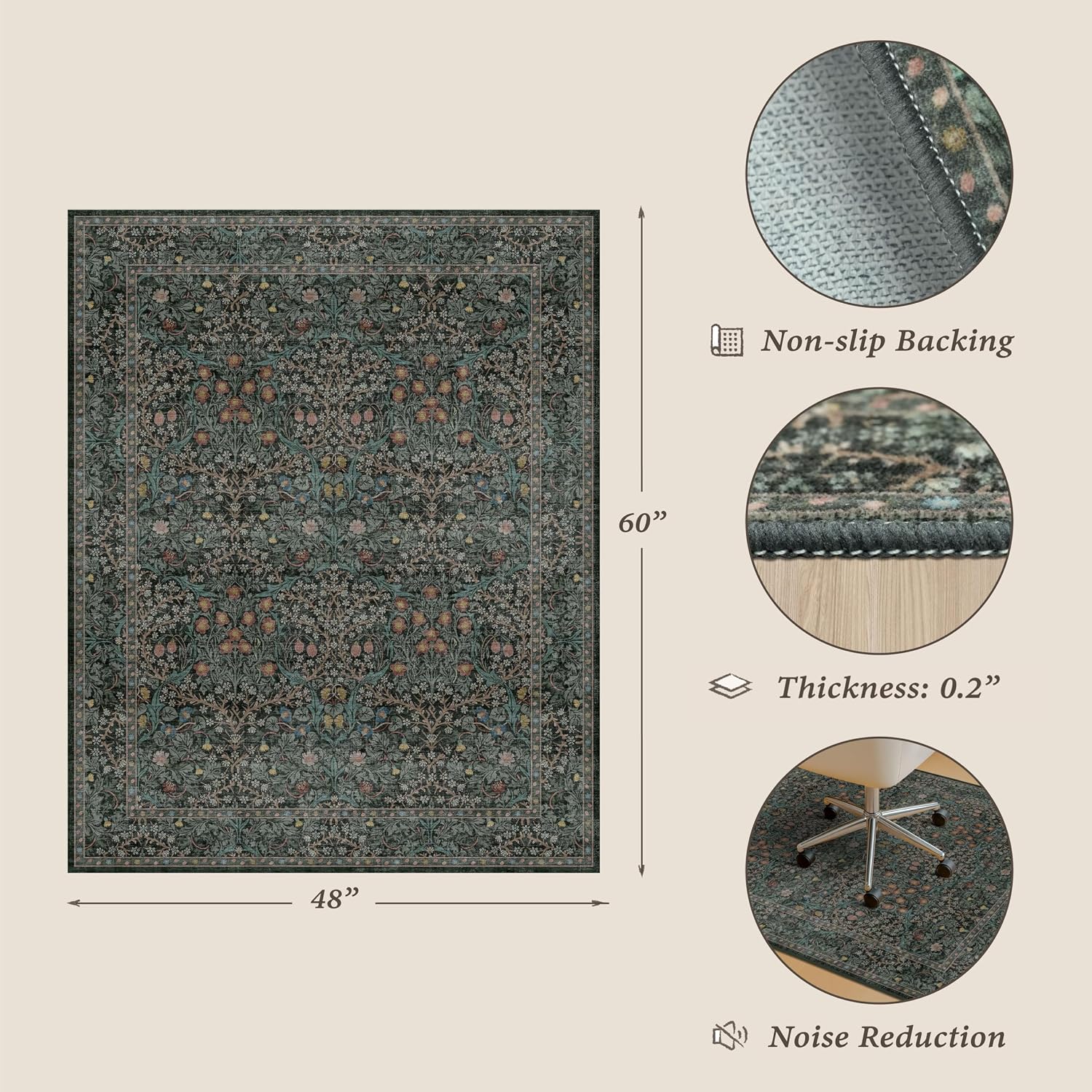 Floral Hard‑Surface Office Chair Mat